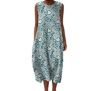 Gienslru UK Women’s Summer Dresses Boho Sleeveless Dress Ladies Casual Party Night Maxidress Flowy Beach Sundress with Pockets for Elderly People 2025