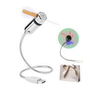 Gienslru USB LED Clock Fan with Real-Time Temperature Display, Mini Portable Desk Fan with Flexible Gooseneck, Quiet Cooling Gadget for Laptop, PC, Home Office and Travel (1Set)