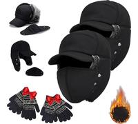 Gienslru Winter Essentials Warm Hat, 3 in 1 Thermal Fur Lined Hat, Hat with Ear Flaps, Unisex Windproof & Warm & Ear Protection & Face Protection Hat (UK, Alpha, One Size, Black-2)