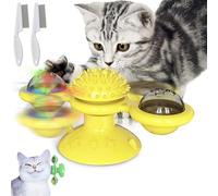 Gienslru Yellow Spinning Cat Toy, Windmill Cat Toy Turntable Interactive Cat String Toys With Suction Cups, Fun Cat Spin With Spinning Toy Balls, Spinning Cat Toys For Indoor Cats (Yellow)
