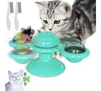Gienslru Yellow Spinning Cat Toy, Windmill Cat Toy Turntable Interactive Cat String Toys With Suction Cups, Fun Cat Spin With Spinning Toy Balls, Spinning Cat Toys For Indoor Cats (Light Blue)