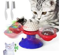Gienslru Yellow Spinning Cat Toy, Windmill Cat Toy Turntable Interactive Cat String Toys With Suction Cups, Fun Cat Spin With Spinning Toy Balls, Spinning Cat Toys For Indoor Cats (Dark Blue)