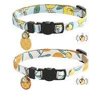 Gienxias Cat Collar Quick Release, Breakable Kitten Collar with Gold Balls, Hand Made Leather Cat Collars, Japanese Design, Adjustable Collar for Girl Boy Male Female Cat 2 Pack (Fancy Fruit)
