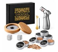 Gienxias Upgraded Cocktail Smoker Kit with Professional Torch - 2 Stainless Steel Whiskey Stones, 6 Natural Wood Chips & Infuser - Premium Home Bar Gift Set for Whisky & Bourbon (Butane Not Included)