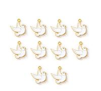 Gierzijia 10 Pieces Pigeon Charms for Necklace Bracelet Keychain, DIY Plated Enamel Cute Peace Dove Pendant for Craft Supplies Findings Making Accessories, 1.8x2.0cm/0.71x0.79inches, Zinc, zinc alloy