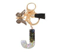 Gierzijia Black White Butterfly Tassel A-Z Alphabet Resin Keychain, Initial Letter Key Ring Accessories Bag Charms, J, One Size