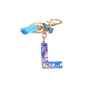 Gierzijia Blue Heart Sequins Butterfly Tassel A-Z Alphabet Resin Keychain for Women,Initial Letter Key Ring Accessories Bag Charms (L)
