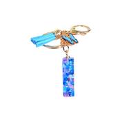 Gierzijia Blue Heart Sequins Butterfly Tassel A-Z Alphabet Resin Keychain for Women,Initial Letter Key Ring Accessories Bag Charms (I)