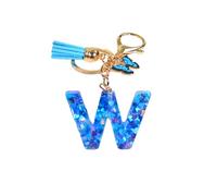 Gierzijia Blue Heart Sequins Butterfly Tassel A-Z Alphabet Resin Keychain for Women,Initial Letter Key Ring Accessories Bag Charms (W)