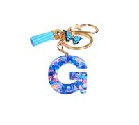 Gierzijia Blue Heart Sequins Butterfly Tassel A-Z Alphabet Resin Keychain for Women,Initial Letter Key Ring Accessories Bag Charms (G)