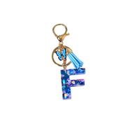 Gierzijia Blue Heart Sequins Butterfly Tassel A-Z Alphabet Resin Keychain for Women,Initial Letter Key Ring Accessories Bag Charms (F)