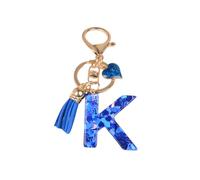 Gierzijia Blue Heart Sequins Love Tassel A-Z Alphabet Resin Keychain, Initial Letter Key Ring Accessories Bag Charms, K, One Size