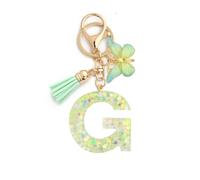 Gierzijia Green Butterfly Tassel A-Z Alphabet Resin Keychain for Women,Initial Letter Key Ring Accessories Bag Charms, G, One Size