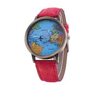 Gierzijia World Map Dial Wrist Watch, Fashion Men Women Airplane Pointer Retro Belt Quartz Watch, Gift for Your Family and Friends, Red, One Size, Casual