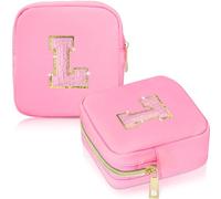 Giesiery Small Makeup Bag for Purse Initial Mini Makeup Pouch for Women Nylon Travel Cosmetic bag with Preppy Letter Patch Pink Coin Purse, Pink, 4.92-Inch, Initial