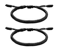 GifBasg 2 PCS Handmade Adjustable Buddhist String Bracelets Set, String Friendship Bracelet, Woven Rope Good Luck Bracelets for Men & Women, Friendship Gifts for Lovers, Family, and Friends (Black)