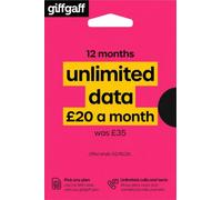 giffgaff £20 monthly rolling sim card - Unlimited data, minutes & texts - 12 months rolling sim