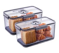 Gifhomfix 2Pcs of Bread Bin Airtight Bread Bins for Kitchen Counter, Time Recording Bread Box with Lid, Bread Storage Container for Homemade Bread, Toast, Bagel, Donut and Cookies, Grey