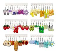 GIFIKOI 30-40 Pairs Weird Cute Funny Earrings Gummy Bear Duck Mushroom Fruit Flowers Drop Dangle Earrings for Women Aesthetic Earrings Food Animal Earrings Bulk, Metal Paper Acrylic, Cubic Zirconia