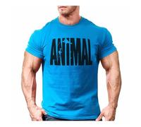 GifrAn Gym T-Shirt for Men, Animal Print Funny T Shirt Male O-Neck Cotton Workout Short Sleeve Breathable Bodybuilding Muscle Top (Color : Blue1, Size : XL)