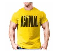 GifrAn Gym T-Shirt for Men, Animal Print Funny T Shirt Male O-Neck Cotton Workout Short Sleeve Breathable Bodybuilding Muscle Top (Color : Yellow, Size : 3XL)