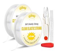 Gifray 2-Spools Clear Elastic String for Bracelet Making, 0.6mm Strong & Stretchy TPU Beading Cord, Easy to Knot, Invisible Thread for Jewellery, Necklaces, DIY Crafts, with Beading Needles & Scissors