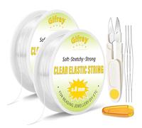 Gifray 2-Spools Clear Elastic String for Bracelet Making, 0.8mm Strong & Stretchy TPU Beading Cord, Easy to Knot, Invisible Thread for Jewellery, Necklaces, DIY Crafts, with Beading Needles & Scissors