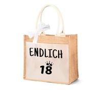 Gift 18th Birthday Girl - Jute Bag "Finally 18" with 1 m Lace Knot, Tote Bag Shopping Bag Large, Original & Sustainable Gift for 18th Birthday Girls, 18th Birthday Gift