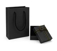 Gift Bag and Gift Box Set, 7x9x3cm Premium Black Jewellery Box Gift and Paper Gift Bag, Elegant Small Gift Bags with Lid for Bracelet Earring Rings Necklaces Earrings Presents