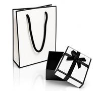 Gift Bag and Gift Box Set, 7x9x3cm Premium Black & White Jewellery Box Gift and Paper Gift Bag, Elegant Small Gift Bags with Lid for Bracelet Earring Rings Necklaces Earrings Presents
