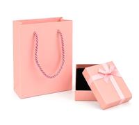 Gift Bag and Gift Box Set, 7x9x3cm Premium Pink Jewellery Box Gift and Paper Gift Bag, Elegant Small Gift Bags with Lid for Bracelet Earring Rings Necklaces Earrings Presents