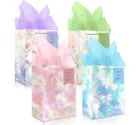 Gift Bag Birthday Gift Wrap with Tissue Paper,Medium Present Bags with Pink Elegant Watercolor Pattern for Anniversary Party Thank You,Birthday Bags with Handle for Women Girls Female Her Adults