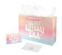 Gift Bag Medium, Birthday Gift Bags for Women, Pink Happy Birthday Gift Bag for Girls, Includes 2 Wrapping Paper, 1 Card, 1 Envelopes and Stickers,In My Era Design
