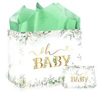 Gift Bag Set for Baby Shower, Sage Green Present Bag with Tissue Papers and Greeting Card, Perfect for Baby Shower Party