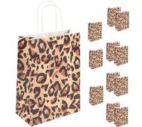 Gift Bags 12pcs with Handles, Kraft Paper Leopard Print | Foldable Bottom, Easy for Storage, Stable and Practical, for Craft Fairs and Party Use
