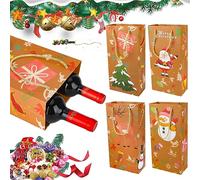 Gift Bags Christmas -Bottle Bag Gift Christmas,Double Bottle Gift Bag Xmas with Handle, 4Pcs Xmas Gift Bags for Wine, Whiskey,Spirit