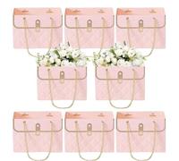 Gift Bags for Bouquets - Empty Flower Box, 8 Paper Holders with Handles | Rectangular Trapezoidal Floral Arrangement Holder for Wedding Party Celebration Fourn