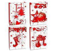 Gift Bags for Christmas XL Extra Large Size -4 Pack- Gift Bags with 4 Winter Design for Christmas Presents, Stocking Stuffers, Gift Wrap and Party Favours (42x30x12cm)