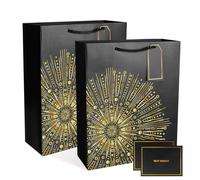 Gift Bags for Present, 2 Pack Large Gift Bag with 2 Cards, Paper Gifts Bags Shopping Bags with Handles for Women Men Birthday Wedding Party Christmas Bags 32 x 10 x 26 cm (Black)