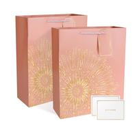 Gift Bags for Present, 2 Pack Large Gift Bag with 2 Cards, Paper Gifts Bags Shopping Bags with Handles for Women Men Birthday Wedding Party Christmas Bags 32 x 10 x 26 cm (Pink)
