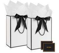 Gift Bags for Present, 2 Pcs Medium Gift Bag with 2 Wrappers and 2 Cards, Paper Gifts Bags with Handles for Women Men Birthday Wedding Party