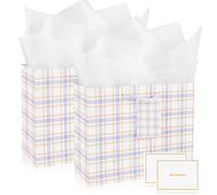 Gift Bags for Present, 2 Pcs Medium Gift Bag with 2 Wrappers and 2 Cards, Paper Gifts Bags with Handles for Women Men Birthday Wedding Party 24.5 * 19.5 * 9.5cm