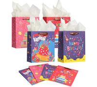 Gift Bags for Presents,Birthday Gift Bags,Medium Gift Bag with Tissue Paper,Party Bags for Women Girls Boys Presents Birthdays Christmas New Year-8PCS 9x7x4 inch