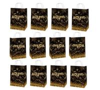 Gift Bags Happy New Year Eve Paper Party Bags for Kids,12pcs Small New Year Bags for Sweets,New Year Loot Bags Candy Bag Kraft Paper Bag Goodie Treat Bags with Handle for Happy New Year Eve Party