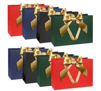 Gift Bags Set, Black Blue Gift Bag with Ribbon Red Green Gift Bag with Handles 8pcs 30 x 20 x 10 cm Large Gift Bags for Christmas Birthday Wedding Anniversary
