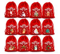 Gift Bags Small, Birthday Bags for Presents 12/24pcs Christmas Lint Gift Bags Drawstring Pouch Party Return A Salute Packing Bag Xmas Supplies Favor Navidad(24pcs)