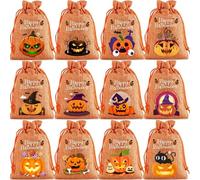 Gift Bags Small, Birthday Bags for Presents 12Pcs Gift Bag Children's Candy Pumpkin Burlap Bundle Drawstring(Orange)