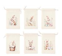 Gift Bags Small, Birthday Bags for Presents 6pcs Easter Burlap Candy Bags Bunny Pattern Linen Treat Gift For Kids Cookies Snack Pack Party Decorations(1)