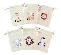 Gift Bags Small, Birthday Bags for Presents 6pcs Jungle Animals Candy Bags Happy Birthday Party Decoration Kids Gift Baby Shower Wild One Biscuit Lion Tiger Packing Bag