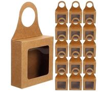 Gift Bags Small, Birthday Bags for Presents Hanging Candy Packaging Box Foldable Kraft Paper Wine Decor Boxes With Clear Window Wedding Birthday Party Gifts Bags(100pcs)